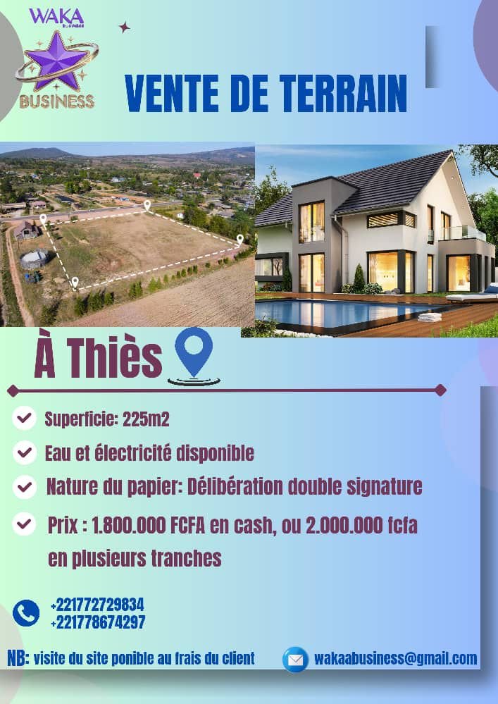 Terrain Viabilisé à Thiès (225m²) - Eau & Électricité Disponibles